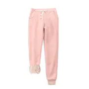 Nevenka Womens Warm Sweatpants Sherpa Lined Winter Athletic Jogger Pants-Pink
