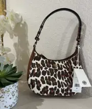 Tory Burch Emerson Printed Shoulder Bag In Beige Reva Leopard Print 206 NWT