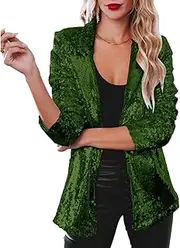 [Fazoacou] Women's Silver Sequin Blazer, Size S / M / L / XL / XXL, Long Sleeve, Open Front, Casual, Dressy, Work, Business, Office
