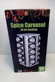Spice Carousel 20 Jar Bottle Rotating Kitchen Counter Stainless Steel Labels