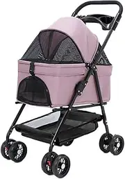 Pet Stroller with Detachable Cabin Bag,4 Wheels pet pram cart for Dogs and Cats,Foldable pet Trolley,Swivel Front Wheel,Rear Wheel with Foot Brakes,Front and Back openable Canopy