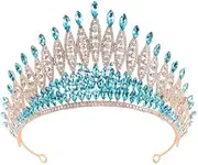 [Namzi] Wedding Tiara for Bride Princess Tiara Headband Bridal Crown,Crystal Rhinestone Hair Jewelry Decor for Queen Girl Bride Birthday Prom Wedding Pageant Halloween Costume Party(Light Blue) D