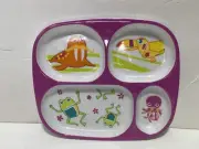 Unbranded Child Kids 4 Section Divided Melamine Plate Zoo Animals