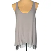 NWT alice + olivia Chelsea 100% Silk Curved Fringe Hem Top Purple Medium