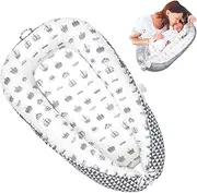 Loevin Baby Lounger for Newborn Cotton,Baby Nest Cosleeping for Baby in Bed with Handles,Newborn Lounger Adjustable Size & Inner Zipper Lengthen Space to 24 Months(Triangle Crown)