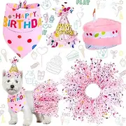 Weewooday 4 Pieces Dog Birthday Outfits Dog Girl Bandana with Hat and Dress Girl Set, Puppy 1st Birthday Party Supplies, Cute Pink Cat Kitten Pet Tutu Skirt Costume Decoration for Small Medium Animal