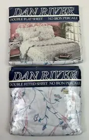 Vintage Dan River Ribbon Sonnet Double Size Fitted & Flat Sheet