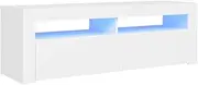 vidaXL TV Cabinet with LED Lights Bedroom Living Room HiFi Storage Stand Rack Unit Entertainment Centre Furniture White 120x35x40 cm