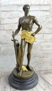Art Nouveau Gilt 100% Solid Bronze Handsome Man Warrior Sculpture Home Decor Art