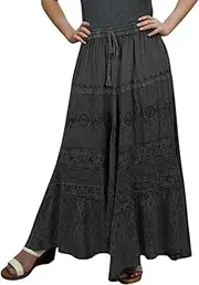 [Agan Traders] 704 SK Women's Elastic Waistband Flare Hem Dancing Embroidered Twirl Long Renaissance Maxi Skirt