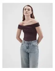 [Unison] Drape Off Shoulder Top in Burgundy