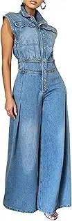 [xxxiticat] Women's Denim Jumpsuit Sleeveless Button Down Tank Top Flared Wide Leg Bell Bottom One Piece Jeans Overalls