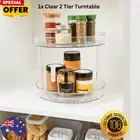 1x Clear 2 Tier Turntable Food Bathroom Kitchen Storage Organizer Space Saver