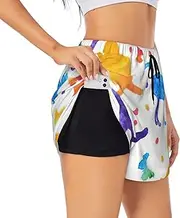 [WURTON] Butterfly Polka dot and cat Print Exercise Gym Workout Shorts Women's Athletic Shorts Dual-Layered Yoga Running Shorts