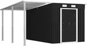 Outdoor Storage Shed, Tool Shed with Extended Roof & Sliding Doors, Garden Storage Cabinet, Utility Tool Organizer Metal Shed for Backyard Garden Patio Lawn, Anthracite 336x270x181 cm