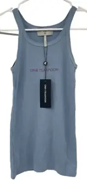 One Teaspoon Womens Blue Skyway Logo Singlet Ribbed Tank Top Cotton Size XXS NWT