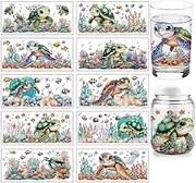 arricraft 10 Sheets UV DTF Cup Wrap, 10 Styles Cartoon Sea Turtle Fish Seaweed Decals PVC Transfer Sticker Waterproof Decals for DIY 16 oz Libbey Glass Cups Furniture Wood