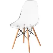 New Dining Chair with Wooden Dowel Eiffel Legs, DSW Transparent Plastic Shell