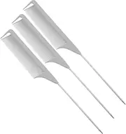 Healvian Teasing Comb for Fine Hair 3pcs Rat Tail Combs Wide Tooth Parting Carbon Fiber Hair Styling Tool for Women