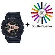 Casio Baby-G Rose Gold Black Metallic Analogue/Digital Watch BA110XRG-1A Bottle Opener Bundle