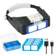 Rechargeable Head-Mounted Magnifier with LED Light, Headband Double Lens Illu...