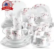 Elegante Juego De Vajillas De Porcelana Ligera Platos Tazones Para Postre NEW US