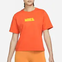 在飛比找蝦皮商城優惠-Nike 女裝 短袖 休閒 復古 針織 棉質 橘色【運動世界