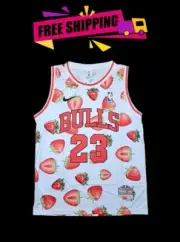 CHICAGO BULLS STRAWBERRY FESTIVAL RED, WHITE MICHAEL JORDAN 23 JERSEY SIZE XXL