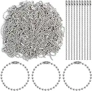 [HAPY SHOP] Happy Shop 200 Pcs 100mm Long Bead Connector Clasp Ball Chain Keychain Tag Key Rings,2.4 mm Diameter Adjustable Antiqued Metal Bead Steel Chain