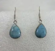 Handmade ~ Sterling Silver .925 Pear Shaped Larimar 1 1/2" Drop Earrings