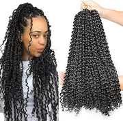 Leeven 18 Inch Passion Twist Crochet Hair 126 Strands Natural Black Water Wave Crochet Hair for Butterfly Locs Passion Twist Hair for Women Long Synthetic Bohemian Braids Crochet Hair 1B#