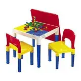 在飛比找遠傳friDay購物優惠-【孩子國】兒童方形積木一桌二椅組(加送網袋及100顆小積木)