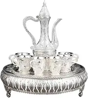 Fenteer Turkish Tea Set with 6 Cups and Serving Tray for Home and Events, Silver