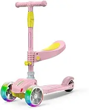 3 Wheels Kick Scooter, Adjustable Height, Mobile Seat,with Extra-Wide PU Wheels,for Children from 2 to 5-Year-Old. Kids, Boys Girls Best Gifts