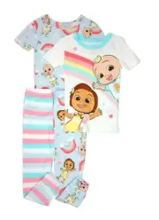Cocomelon Toddler Girl's Jj and Nina Hearts and Rainbows 4-Piece Pajama Set