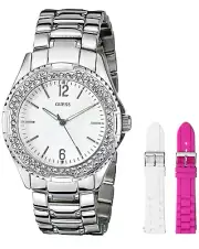 GUESS Women's U0347L1 Silver-Tone Wardrobe Watch Set with Interchangeable Straps