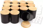 15-Pack 6Oz Glass Candle Jars with Airtight Bamboo Lids, Bulk Matte Black