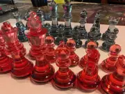 Chess Piece set - Translucent - Fire Red/Black Magic. Hi Gloss, No Board