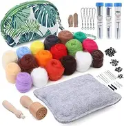 IMZAY Needle Felting Kit, Starter Kit with Exquisite Green Storage Bag, Wool Roving 18 Colors Set, Tools Felt for Felted Animal Supplies, Green,White, X-Small