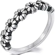 [Jude Jewelers] Retro Vintage Stainless Steel Stackable Flower Style Wedding Band Ring