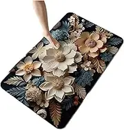 Diatomaceous Earth Floor Mat 3D Three-Dimensional Floral Household Bathroom Anti Slip Mat(Black,60X90cm 23.6X35.4in)