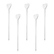 10Pcs Metal Cocktail Toothpicks Heart Shape Drink Picks Cocktail Skewer Silver