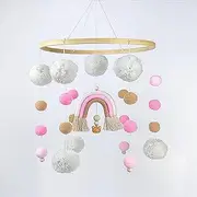 Mobile Baby Cot, Baby Wind Chimes with Rainbow Ball, Star Bear, Wooden Baby Hanging Bed Bell, Nursery Hanging Decoration, Gift for Baby Girl or Boy (Pink)