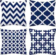 Set of 4 Luxton Navy Blue Hamptons Cushion Covers Home Decoration Dark Blue Cushion Covers 45x45cm