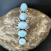 WoMens Cluster Blue Larimar Navajo Sterling Silver Ring Size 8 15932