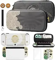 GLDRAM Switch Carrying Case for Zelda, Portable for Nintendo Switch OLED with Travel Case Protector, White Dockable Switch OLED Skin Cover, Hand Strap & 2 Thumb Caps