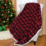 Red Black Checkered Holiday Blanket, Buffalo Plaid Sherpa Throw for Couch Sof...