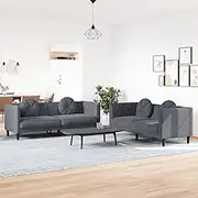 Generic 2 Piece Sofa Set with Pillows Dark Grey Velvet,Furniture,Sofas