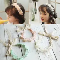 在飛比找momo購物網優惠-【Emi 艾迷】韓系 兒童 髮飾甜美花朵蕾絲飄帶 髮箍 花環