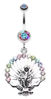 Belly Button Ring Navel Peacock aurora borealis CZ's 14g